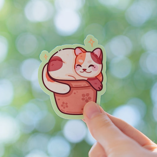 Flower Pot Calico Cat Sticker Nixileii